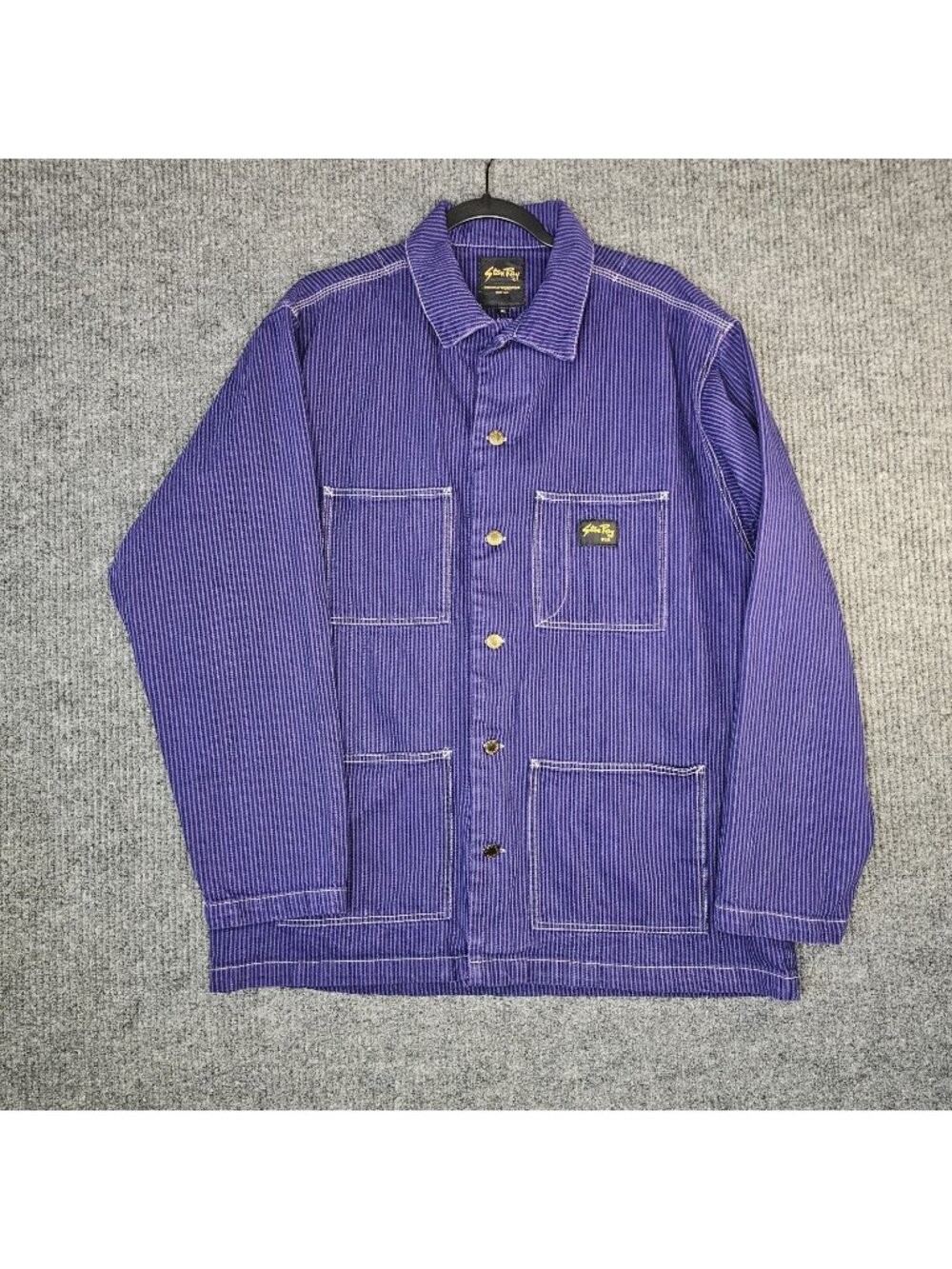 STAN RAY RARE Purple XL 100% Cotton Denim Jacket Striped stipe Chore Workerwear